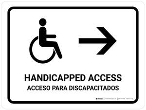 Handicapped Access With Right Arrow White Bilingual Spanish Landscape - Wall Sign
