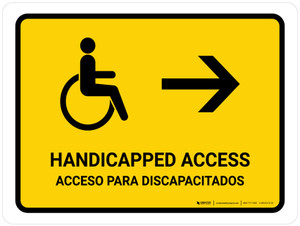 Handicapped Access With Right Arrow Yellow Bilingual Spanish Landscape - Wall Sign