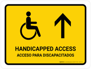 Handicapped Access With Up Arrow Yellow Bilingual Spanish Landscape - Wall Sign