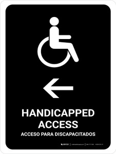 Handicapped Access With Left Arrow Black Bilingual Portrait - Wall Sign