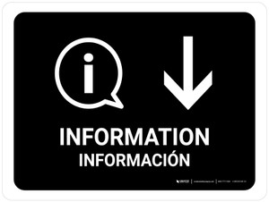 Information With Down Arrow Black Bilingual Spanish Landscape - Wall Sign
