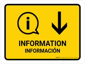 Information With Down Arrow Yellow Bilingual Spanish Landscape - Wall Sign