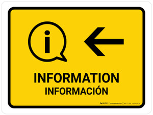 Information With Left Arrow Yellow Bilingual Spanish Landscape - Wall Sign