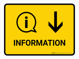 Information With Down Arrow Yellow Landscape - Wall Sign
