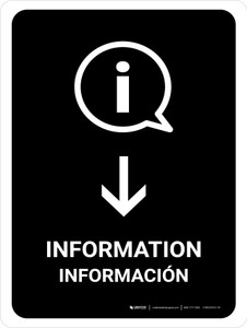 Information With Down Arrow Black Bilingual Spanish Portrait - Wall Sign