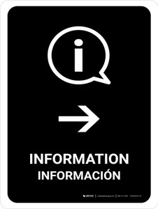 Information With Right Arrow Black Bilingual Spanish Portrait - Wall Sign