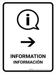 Information With Right Arrow White Bilingual Portrait - Wall Sign