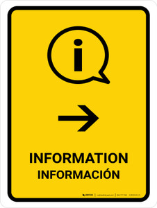 Information With Right Arrow Yellow Bilingual Spanish Portrait - Wall Sign