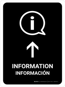 Information With Up Arrow Black Bilingual Spanish Portrait - Wall Sign