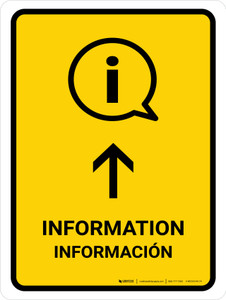 Information With Up Arrow Yellow Bilingual Spanish Portrait - Wall Sign