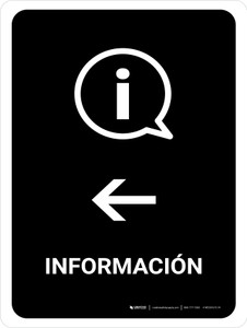 Information With Left Arrow Black Spanish Portrait - Wall Sign