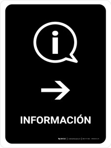 Information With Right Arrow Black Spanish Portrait - Wall Sign