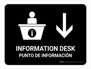 Information Desk With Down Arrow Black Bilingual Spanish Landscape - Wall Sign