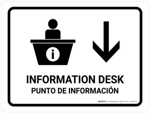 Information Desk With Down Arrow White Bilingual Spanish Landscape - Wall Sign