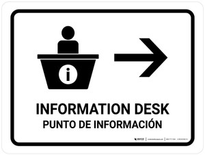 Information Desk With Right Arrow White Bilingual Spanish Landscape - Wall Sign