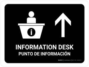Information Desk With Up Arrow Black Bilingual Landscape - Wall Sign