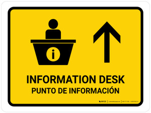 Information Desk With Up Arrow Yellow Bilingual Spanish Landscape - Wall Sign