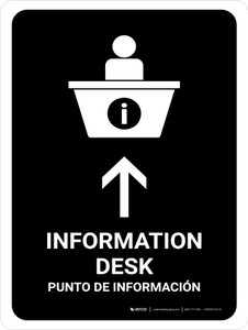 Information Desk With Up Arrow Black Bilingual Spanish Portrait - Wall Sign