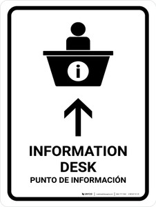 Information Desk With Up Arrow White Bilingual Spanish Portrait - Wall Sign