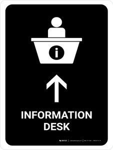 Information Desk With Up Arrow Black Portrait - Wall Sign