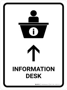 Information Desk With Up Arrow White Portrait - Wall Sign
