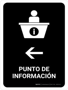 Information Desk With Left Arrow Black Spanish Portrait - Wall Sign