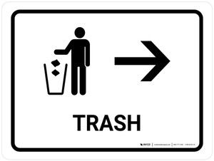 Trash With Right Arrow White Landscape - Wall Sign