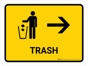 Trash With Right Arrow Yellow Landscape - Wall Sign