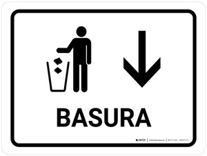 Trash With Down Arrow White Spanish Landscape - Wall Sign