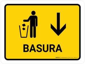 Trash With Down Arrow Yellow Spanish Landscape - Wall Sign