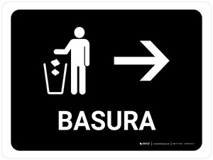 Trash With Right Arrow Black Spanish Landscape - Wall Sign
