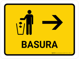 Trash With Right Arrow Yellow Spanish Landscape - Wall Sign