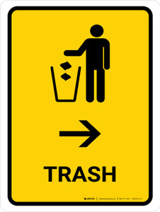Trash With Right Arrow Yellow Portrait - Wall Sign
