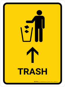 Trash With Up Arrow Yellow Portrait - Wall Sign