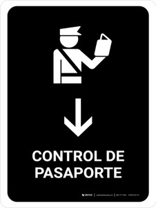Passport Control With Down Arrow Black Spanish Portrait - Wall Sign