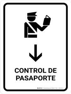 Passport Control With Down Arrow White Spanish Portrait - Wall Sign