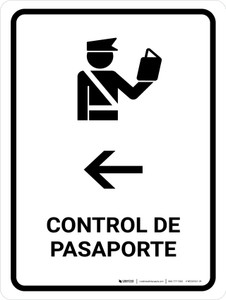 Passport Control With Left Arrow White Spanish Portrait - Wall Sign