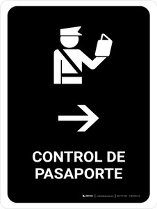 Passport Control With Right Arrow Black Spanish Portrait - Wall Sign