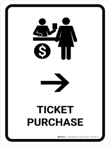 Ticket Purchase With Right Arrow White Portrait - Wall Sign