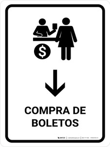 Ticket Purchase With Down Arrow White Spanish Portrait - Wall Sign