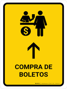 Ticket Purchase With Up Arrow Yellow Spanish Portrait - Wall Sign