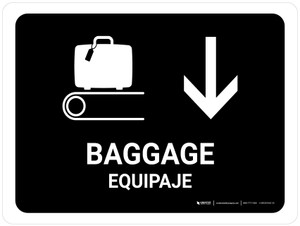 Baggage With Down Arrow Black Bilingual Spanish Landscape - Wall Sign