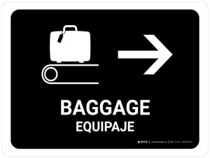 Baggage With Right Arrow Black Bilingual Spanish Landscape - Wall Sign
