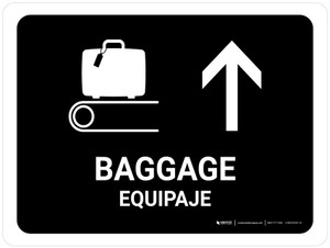 Baggage With Up Arrow Black Bilingual Spanish Landscape - Wall Sign