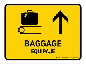 Baggage With Up Arrow Yellow Bilingual Spanish Landscape - Wall Sign