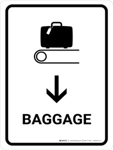 Baggage With Down Arrow White Portrait - Wall Sign
