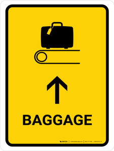 Baggage With Up Arrow Yellow Portrait - Wall Sign
