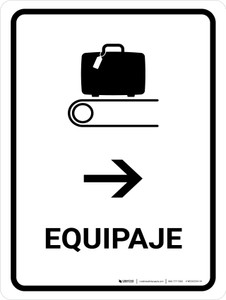 Baggage With Right Arrow White Spanish Portrait - Wall Sign
