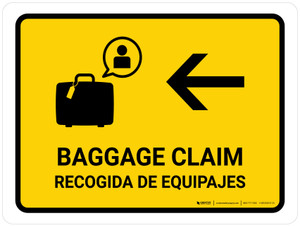 Baggage Claim With Left Arrow Yellow Bilingual Spanish Landscape - Wall Sign