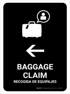 Baggage Claim With Left Arrow Black Bilingual Spanish Portrait - Wall Sign